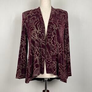 R&M Richards Jacket 6P Purple Metallic Floral Slinky Stretch Dressy Travel Knit
